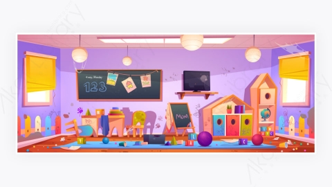图片素材-幼儿园孩子玩具凌乱的室内