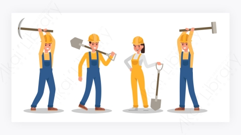 图片素材-卡通人物角色建筑工人表情动作-2