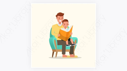 图片素材-卡通人物角色父亲与儿子的阅读书-8
