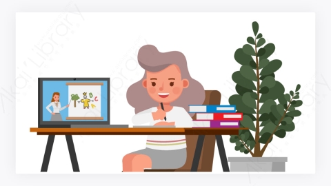 图片素材-在网上学习计算机的快乐女孩-1
