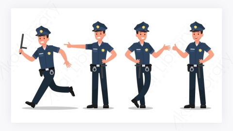 图片素材-扁平卡通人物角色警察表情动作-6