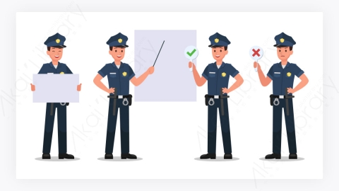 图片素材-扁平卡通人物角色警察表情动作-9