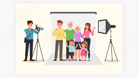 图片素材-扁平卡通幸福的家庭合影合影-6