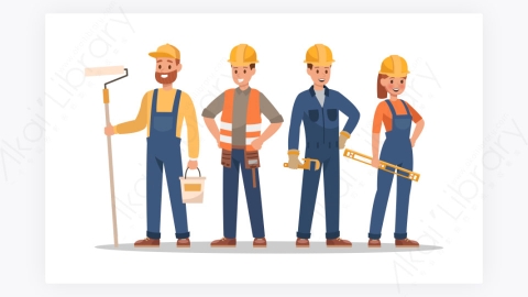 图片素材-扁平卡通建筑工人表情动作集合-1