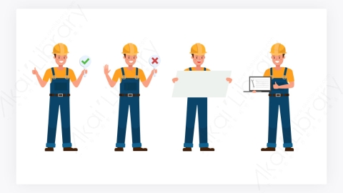图片素材-扁平卡通建筑工人表情动作集合-2