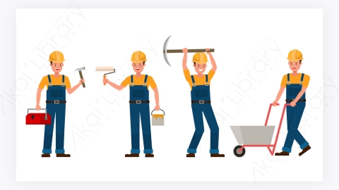 图片素材-扁平卡通建筑工人表情动作集合-4
