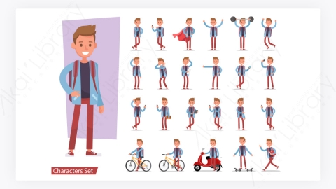 图片素材-扁平男性卡通人物角色休闲动作表情集合-2