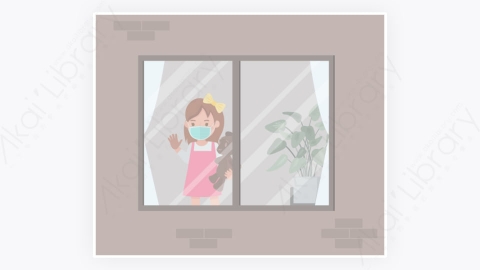 图片素材-拿着在一个医疗面具玩具的小女孩在家被隔离