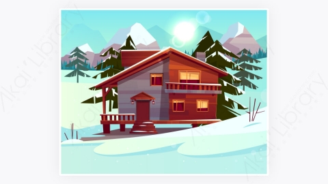 图片素材-矢量卡通片背景包括酒店公寓和雪山-1