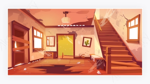 图片素材-破旧废弃凌乱房间屋子走廊-3