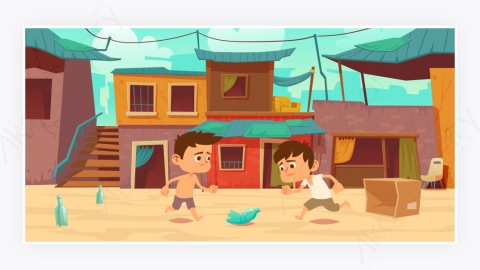 图片素材-贫民窟的孩子们用瓶子和盒子踢足球