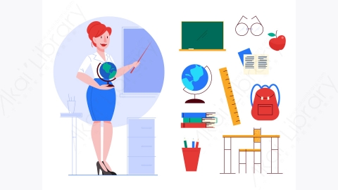 图片素材-MG卡通女教授学校教师集教育与知识观