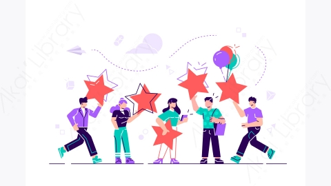 图片素材-MG卡通插画插画客户评论评级不同的人给予评论评级反馈支持业务满意度平面风格现代设计插画网页卡片
