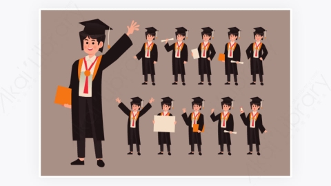 图片素材-MG扁平卡通人物角色造型学生做不同的动作4