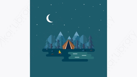 图片素材-MG卡通插画夏天户外夜晚森林