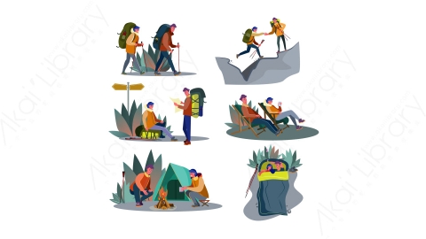 图片素材-MG卡通插画户外旅游野炊的人