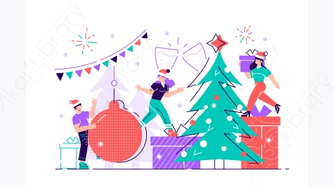 图片素材-MG卡通插画插画小人物正在准备新年订婚装饰公司办公室办公平面式插画网页社交媒体文档卡
