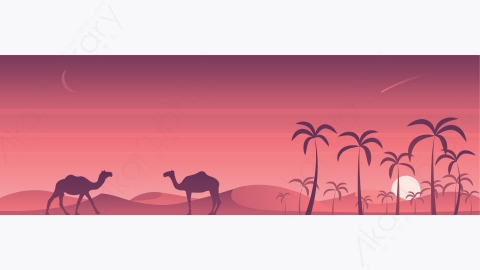 图片素材-MG卡通插画沙漠绿洲场景
