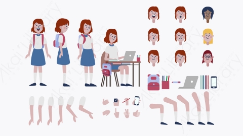 图片素材-MG扁平卡通女孩儿童人物角色造型06