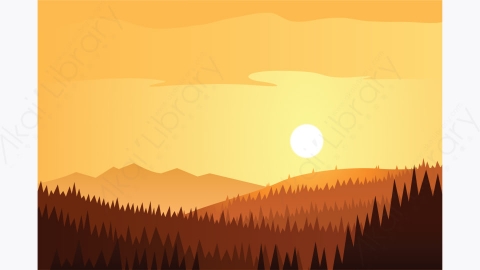 图片素材-MG卡通插画太阳森林山景