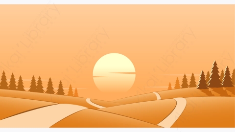 图片素材-MG卡通插画夕阳户外公路希望路