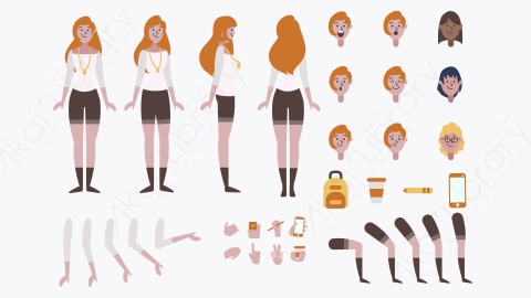 图片素材-MG扁平卡通女人物角色造型03