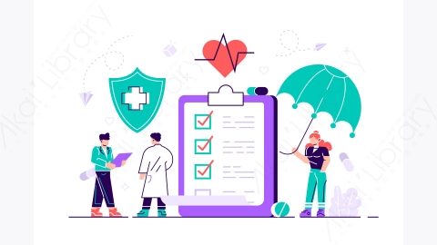 图片素材-MG卡通插画健康保险概念大剪贴板带文档it伞医疗保健金融医疗服务平面插图卡通风格现代设计隔离白色