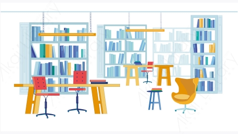 图片素材-MG卡通插画阅览馆印刷图书大学图书馆