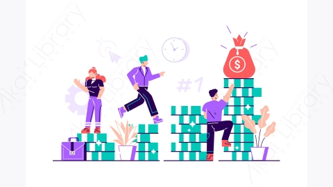 图片素材-MG卡通插画投资管理公司从事共建培育现金利润事业成长成功
