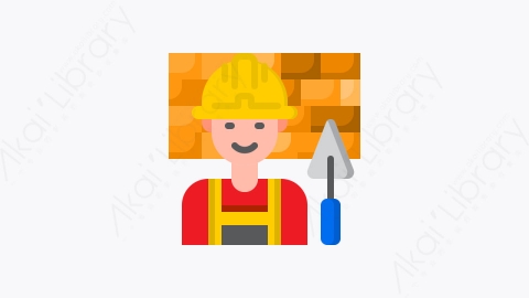 图片素材-003-砌砖brickwork扁平卡通劳动工人道具元素图标