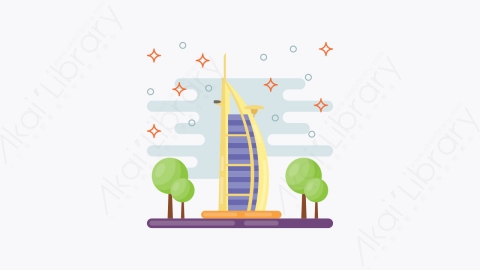 图片素材-018-阿拉伯塔burj_al_arab扁平卡通亚洲建筑图标