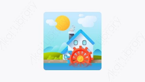 图片素材-042-水磨water_mill扁平卡通景观元素图标