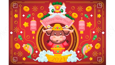图片素材-扁平2021牛年中国风新年春节喜庆贺图-2