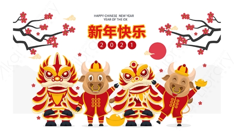 图片素材-扁平2021牛年中国风新年春节喜庆贺图-3