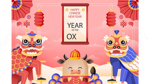 图片素材-扁平2021牛年中国风新年春节喜庆贺图-23