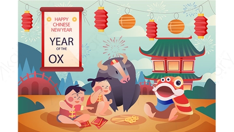 图片素材-扁平2021牛年中国风新年春节喜庆贺图-24