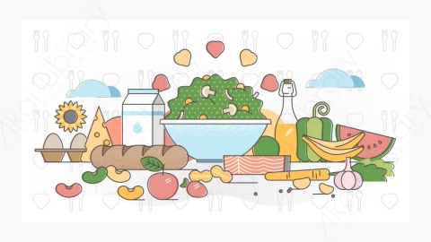 图片素材-卡通描线健康食品平衡轮廓概念矢量图设计插图-16