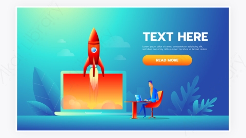 图片素材-商人向天上发射火箭员工执行航天器项目启动概念设计