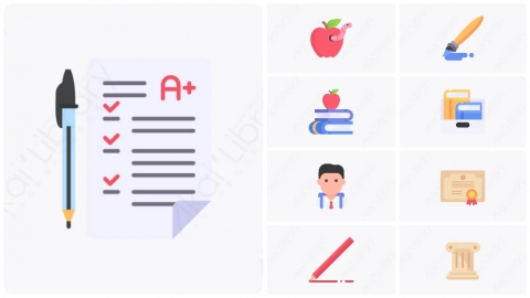 图片素材-30个扁平卡通学校元素图标