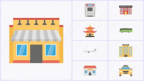 图片素材-34个扁平卡通城市地图元素图标包
