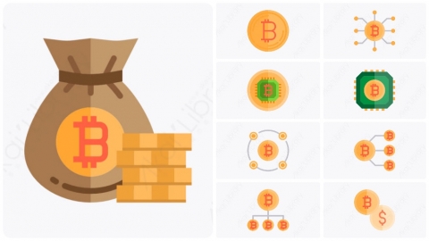 图片素材-36个扁平卡通金融财经比特币元素图标2