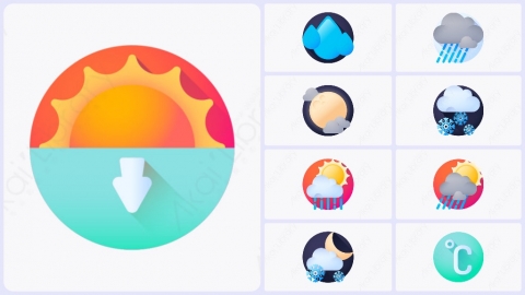 图片素材-50个扁平卡通天气元素图标