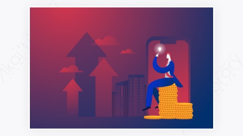 图片素材-经营理念坐在钱上思考经营计划的商人