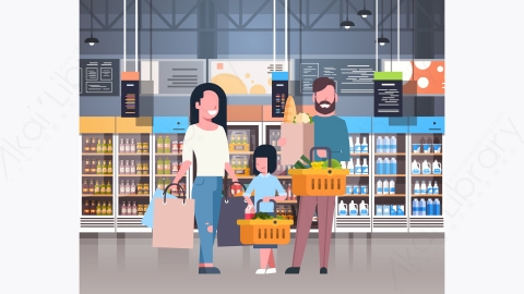 图片素材-人们在超市购物和购买产品在杂货店消费主义概念设计-1