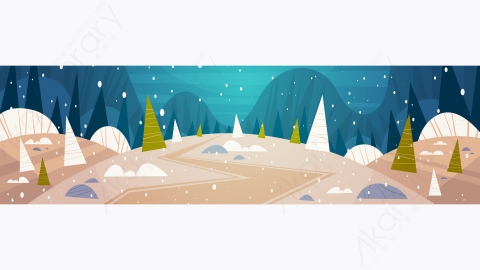 图片素材-冬季森林景观月亮照耀着雪树圣诞横幅假日概念设计-1