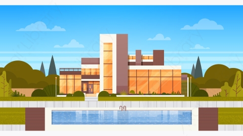 图片素材-豪华别墅带游泳池现代住宅外观