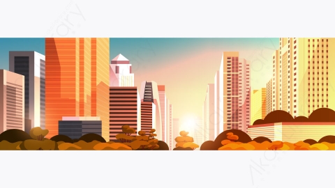 图片素材-城市景观全景天际线矢量插图-1