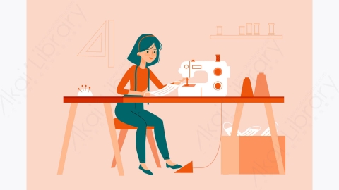 图片素材-女人缝制加工制作口罩