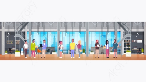 图片素材-现代办公室创意工作场所商务团队合作办公矢量场景-2