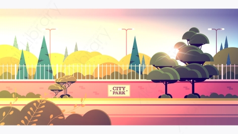图片素材-城市公园标志板在篱笆上美丽的风景背景-4